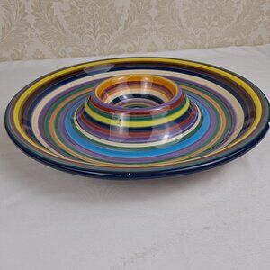 Havana Tabletops Unlimited Hand Painted Collection Striped Chip & Dip Dish